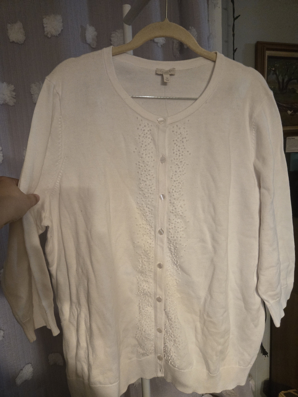 Talbots Woman 2X White Embellished Cotton Cardigan NWT $89.50